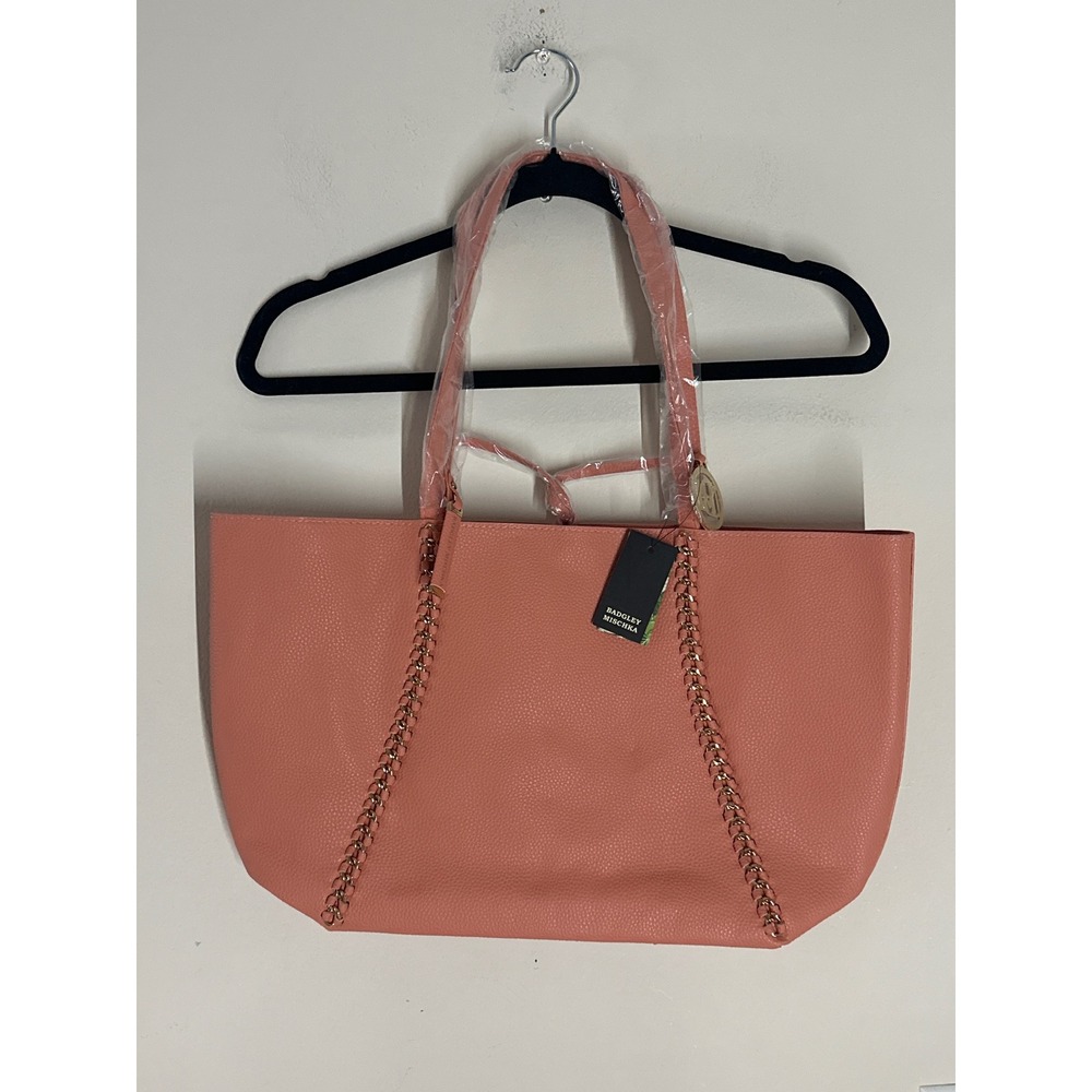 Badgley Mischka Decorative Chain Tote Light Peach Vegan Leather Handbag NWT
